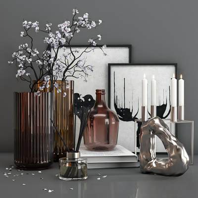 现代玉兰花瓶烛台饰品摆件